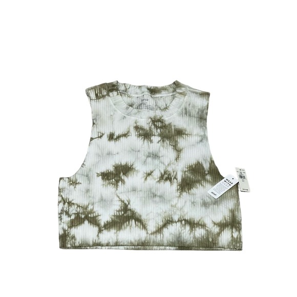 NWT Aerie Olive Green Tye-Dye, Cutoff Crop Tank, L, #546-T - Picture 2 of 4